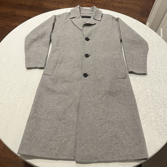 Zara Jackets & Blazers - Zara Woman Size XS Wool Blend Long Coat Light Gray Pockets Collared Button Front